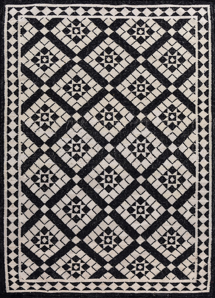 alhambra grey and black wool flat weaves Rug - HeadShot