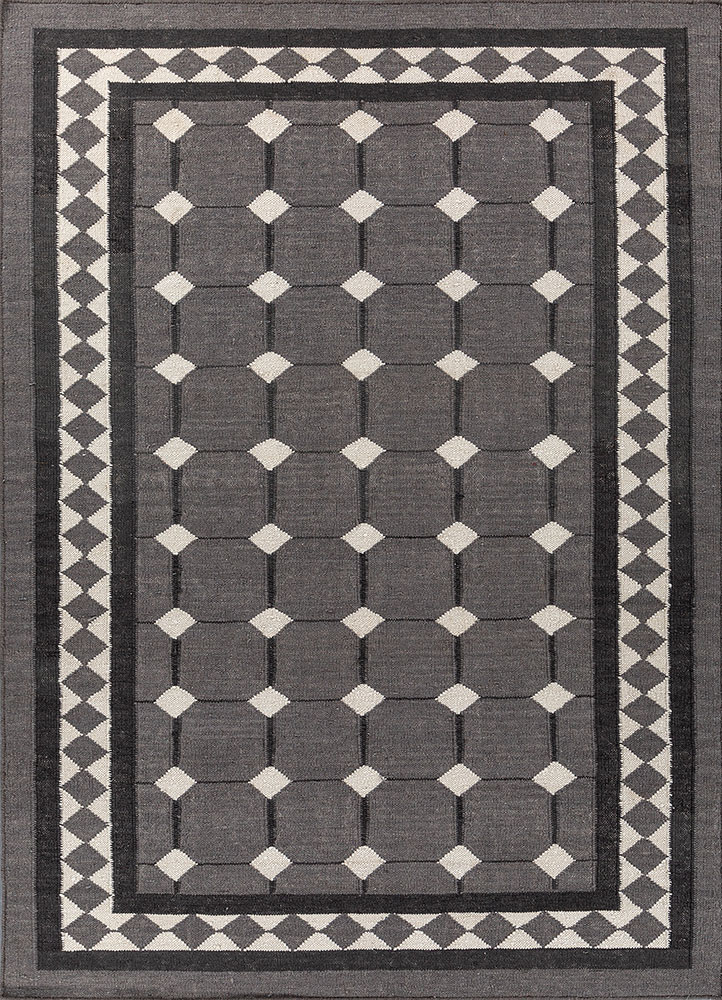 alhambra grey and black wool flat weaves Rug - HeadShot