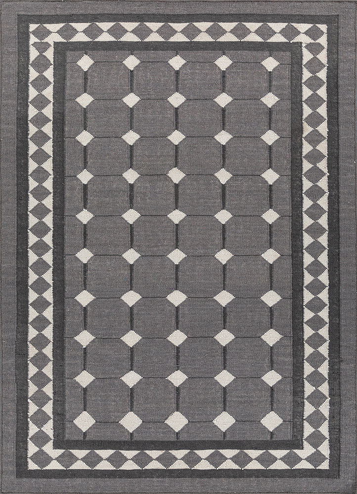 alhambra grey and black wool flat weaves Rug - HeadShot