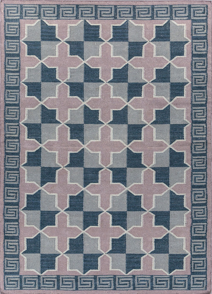 alhambra blue wool flat weaves Rug - HeadShot