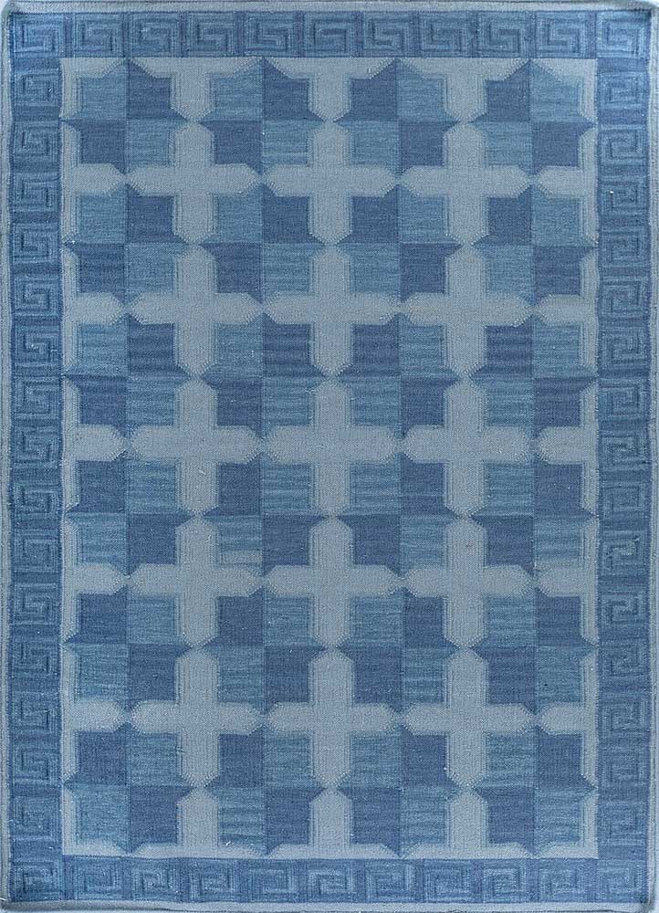 alhambra blue wool flat weaves Rug - HeadShot