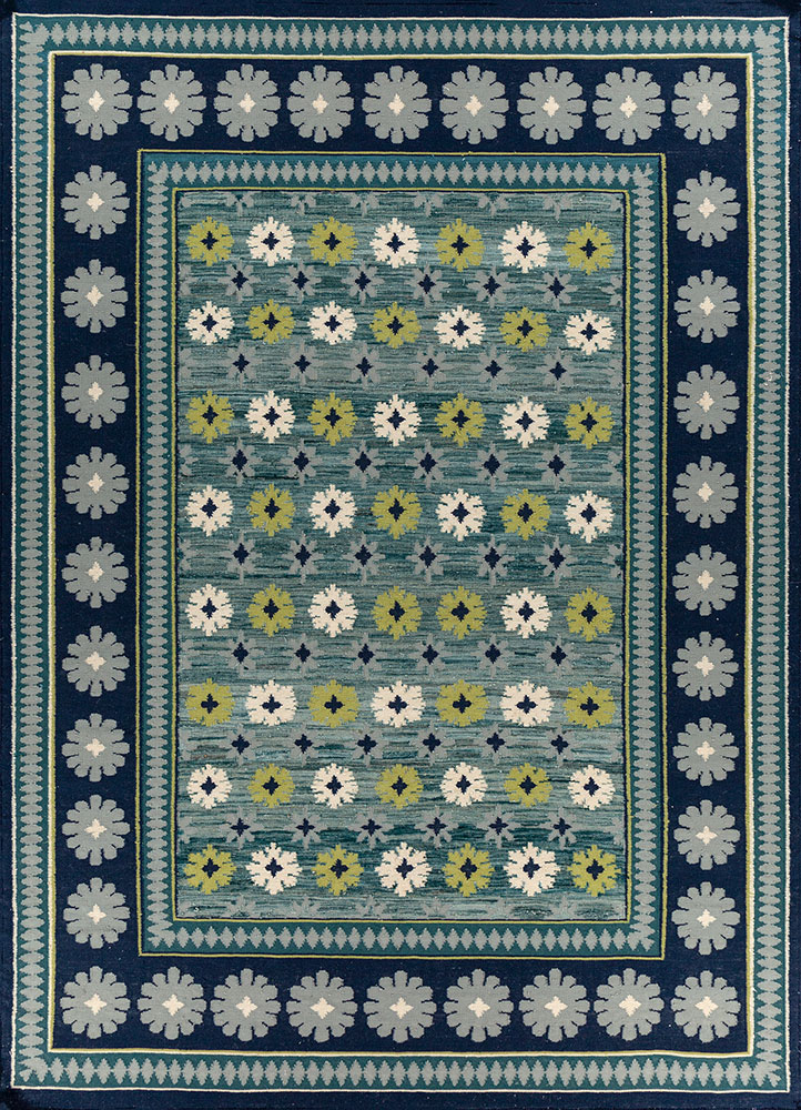 alhambra blue wool flat weaves Rug - HeadShot