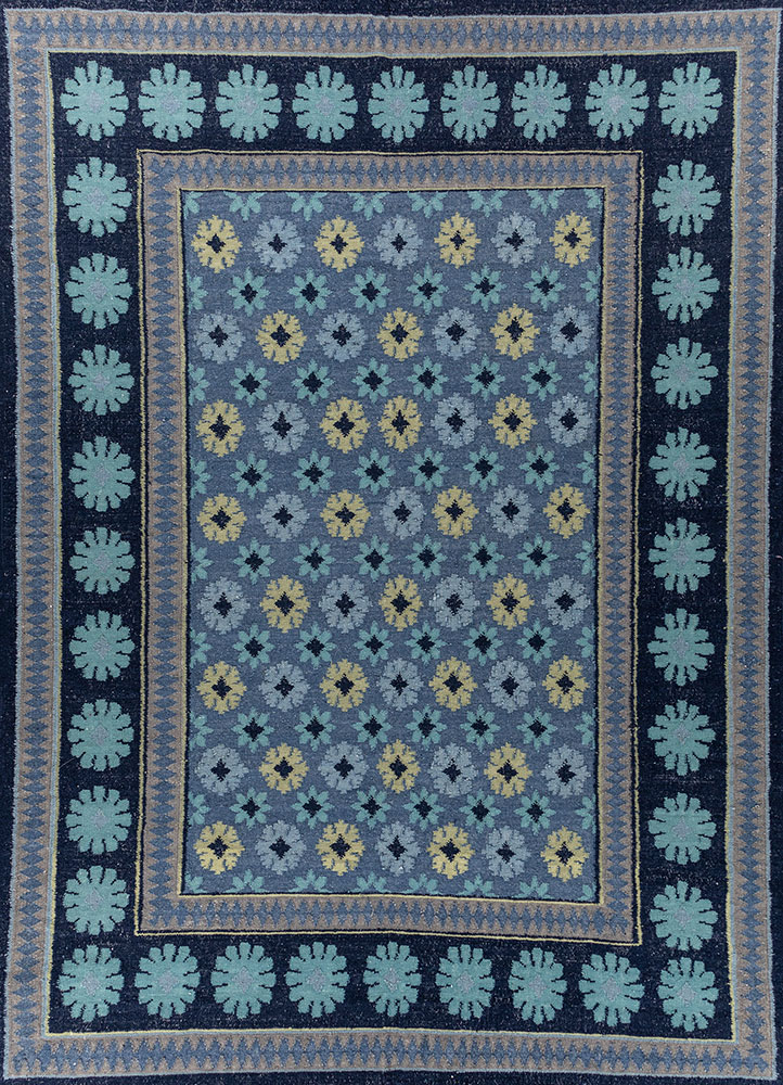 alhambra blue wool flat weaves Rug - HeadShot