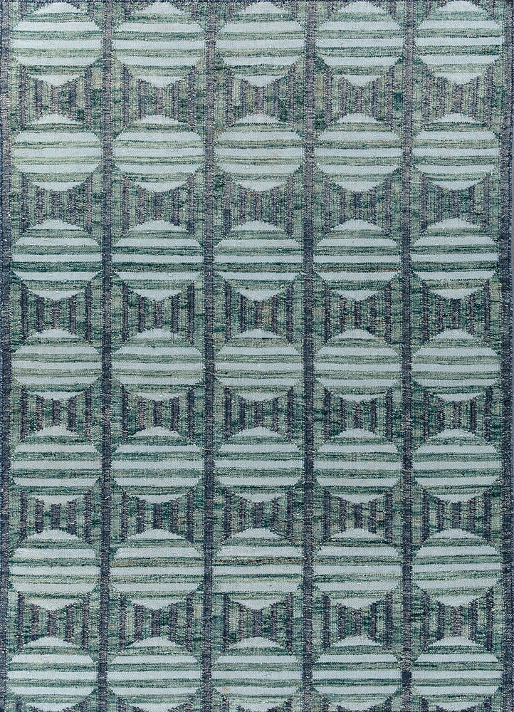 checkers blue wool flat weaves Rug - HeadShot