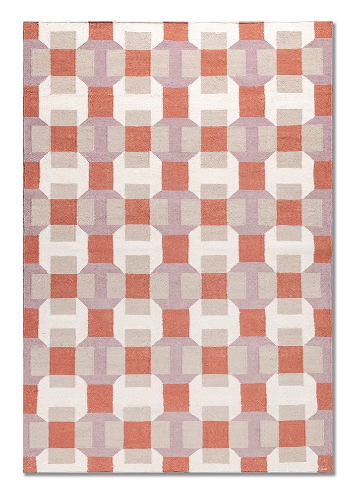 checkers beige and brown wool flat weaves Rug - HeadShot