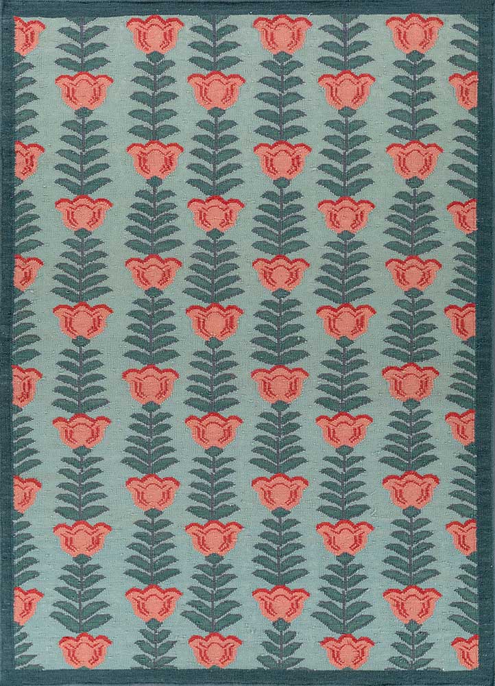 orenda blue wool flat weaves Rug - HeadShot