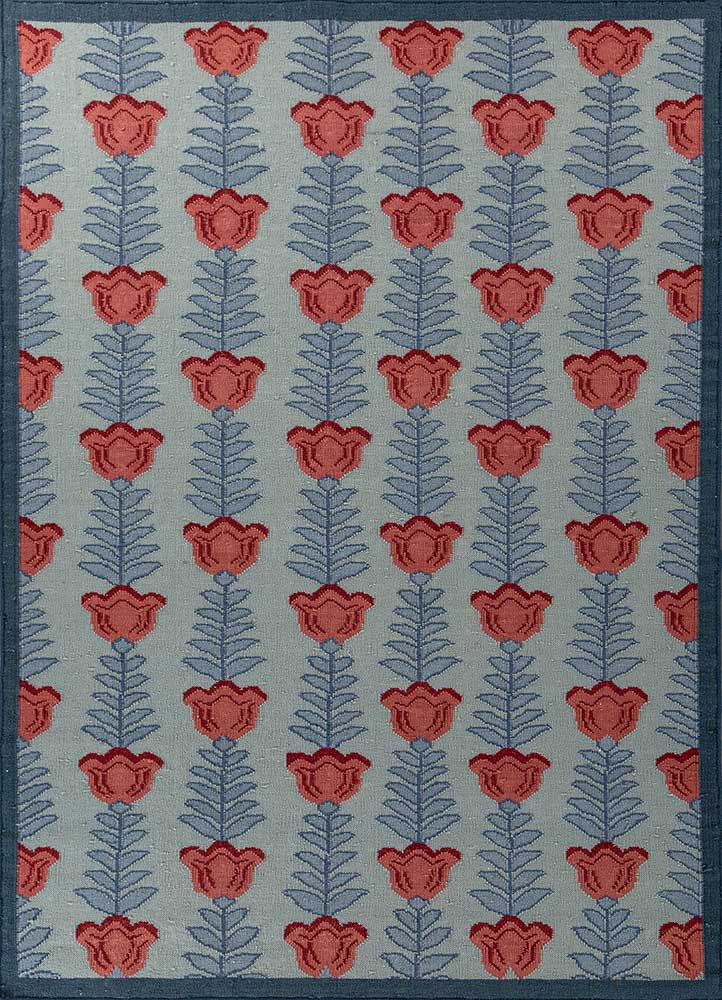 orenda blue wool flat weaves Rug - HeadShot