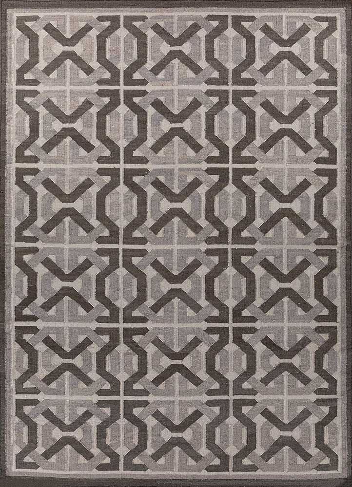 alhambra grey and black wool flat weaves Rug - HeadShot