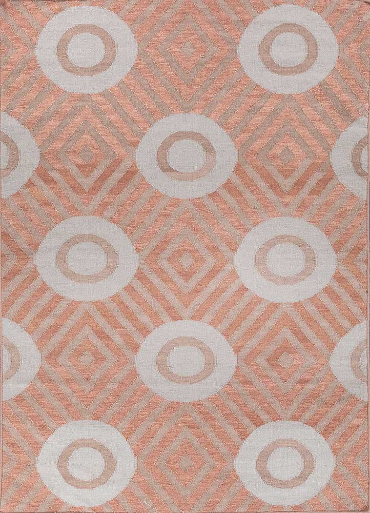 checkers red and orange wool flat weaves Rug - HeadShot