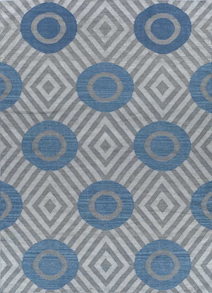 checkers blue wool flat weaves Rug - HeadShot