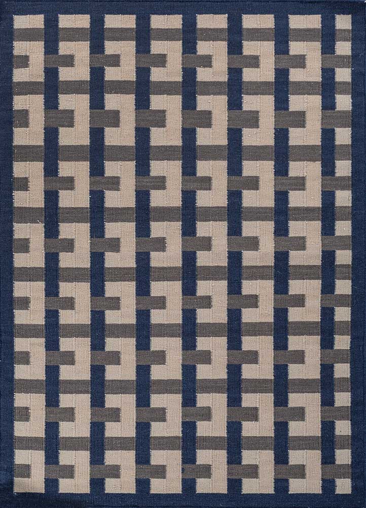 checkers blue wool flat weaves Rug - HeadShot
