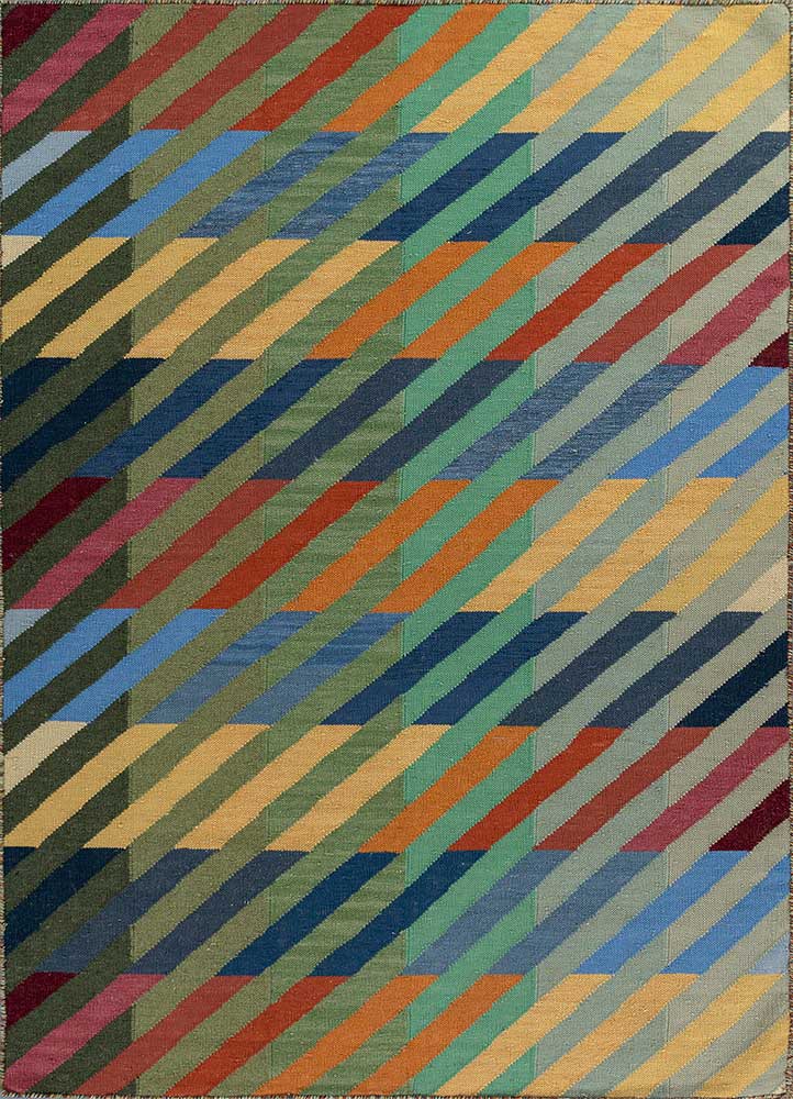 checkers red and orange wool flat weaves Rug - HeadShot