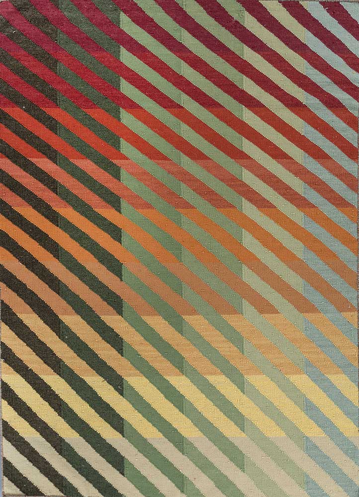 checkers red and orange wool flat weaves Rug - HeadShot