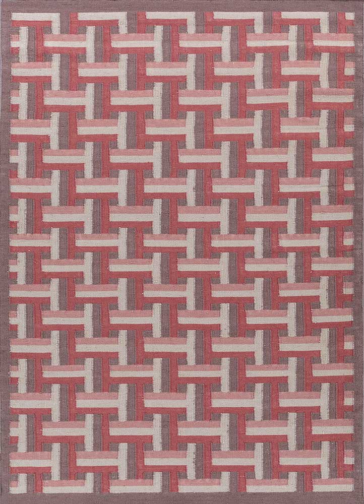 checkers pink and purple wool flat weaves Rug - HeadShot