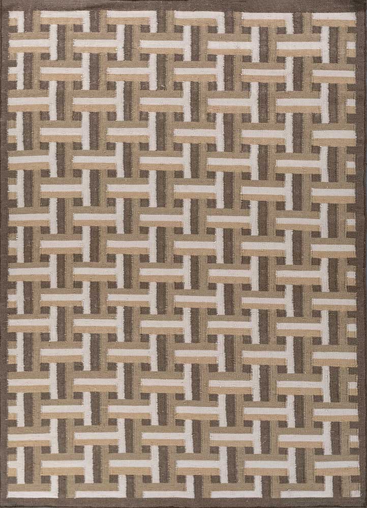 checkers beige and brown wool flat weaves Rug - HeadShot