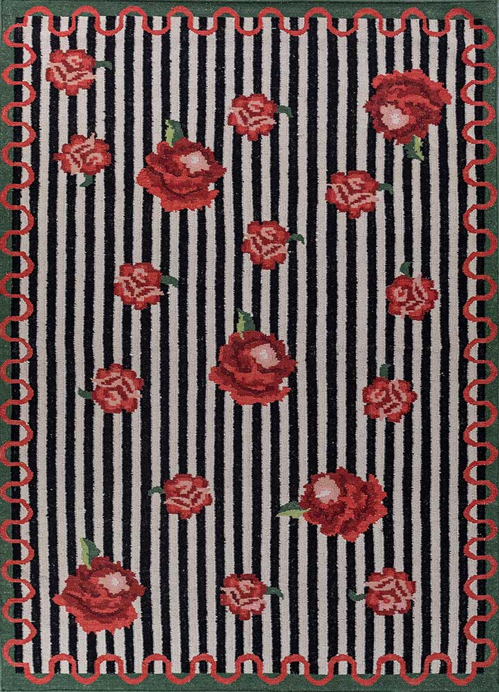 alhambra grey and black wool flat weaves Rug - HeadShot