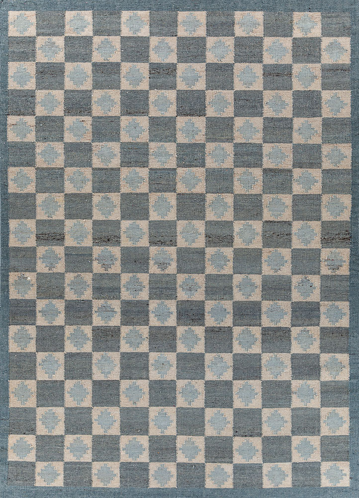 alhambra blue wool flat weaves Rug - HeadShot
