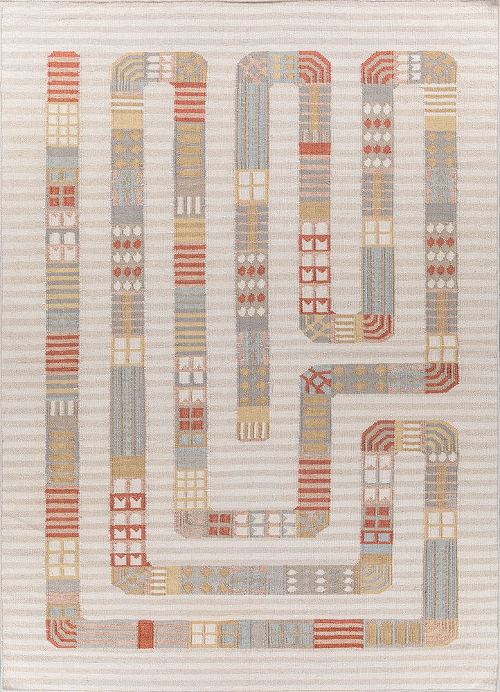checkers ivory wool flat weaves Rug - HeadShot