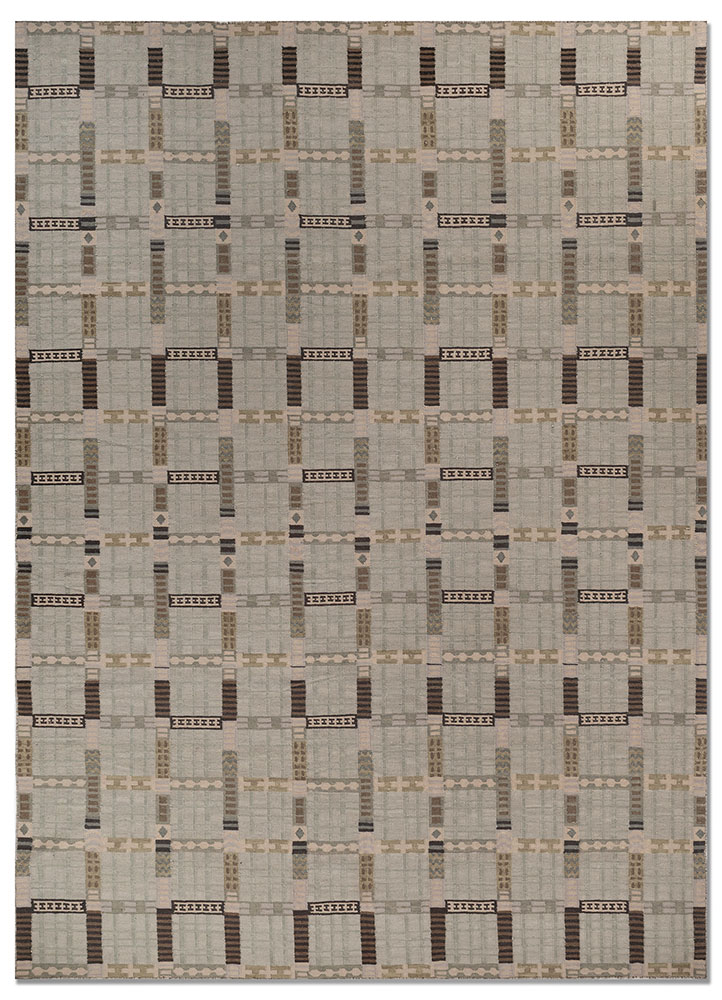 checkers blue wool flat weaves Rug - HeadShot