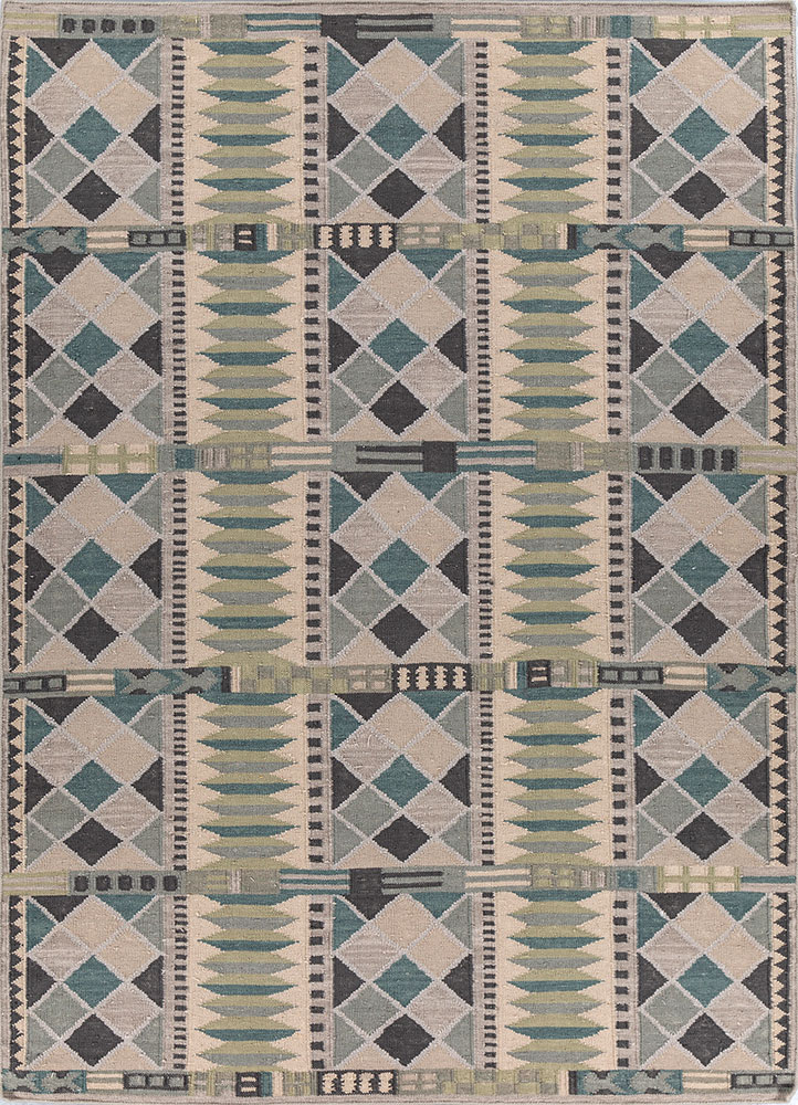 checkers grey and black wool flat weaves Rug - HeadShot