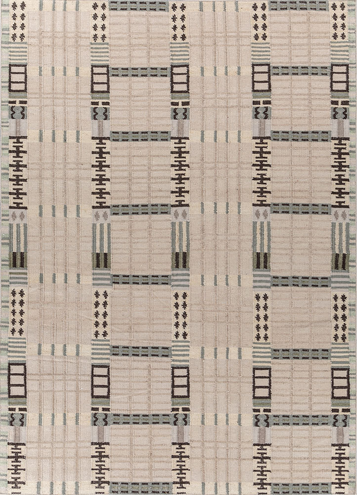 checkers beige and brown wool flat weaves Rug - HeadShot