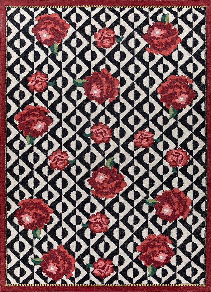 alhambra grey and black wool flat weaves Rug - HeadShot
