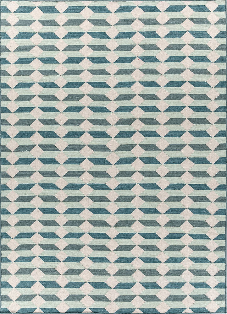 checkers blue wool flat weaves Rug - HeadShot