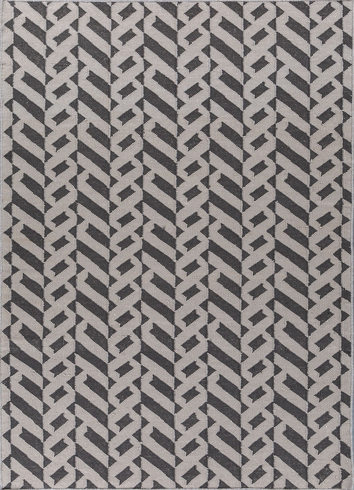 alhambra grey and black wool flat weaves Rug - HeadShot