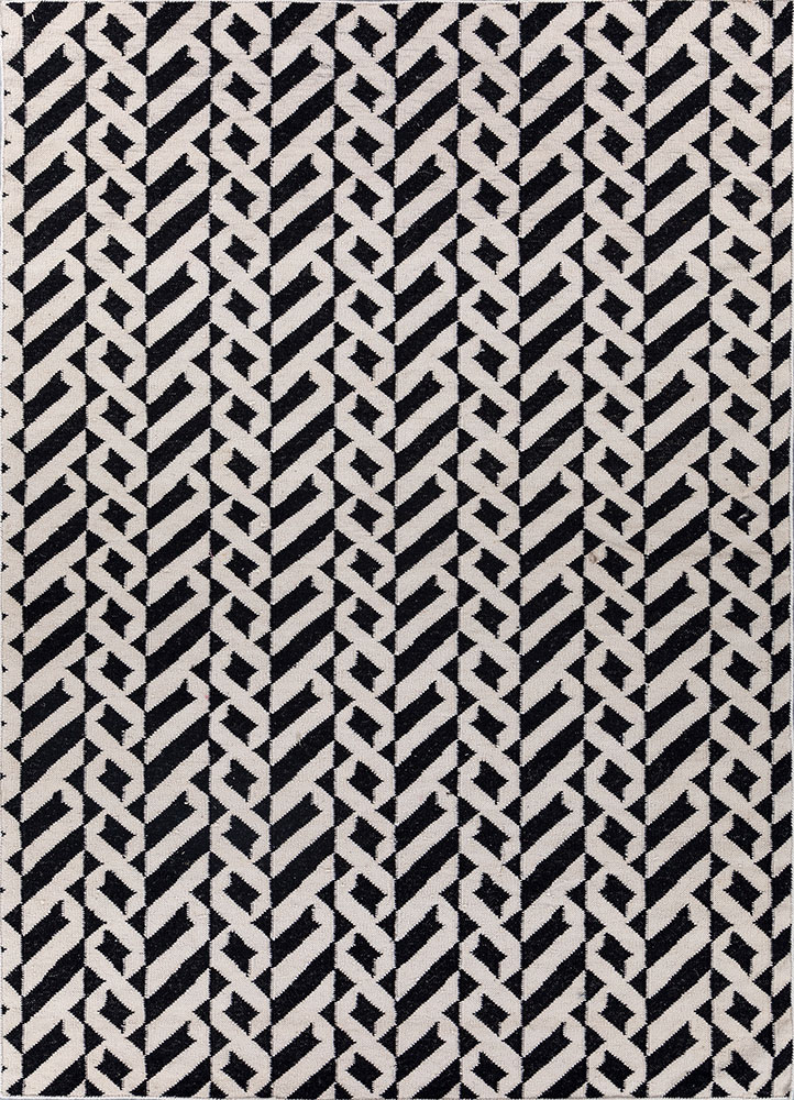 alhambra grey and black wool flat weaves Rug - HeadShot