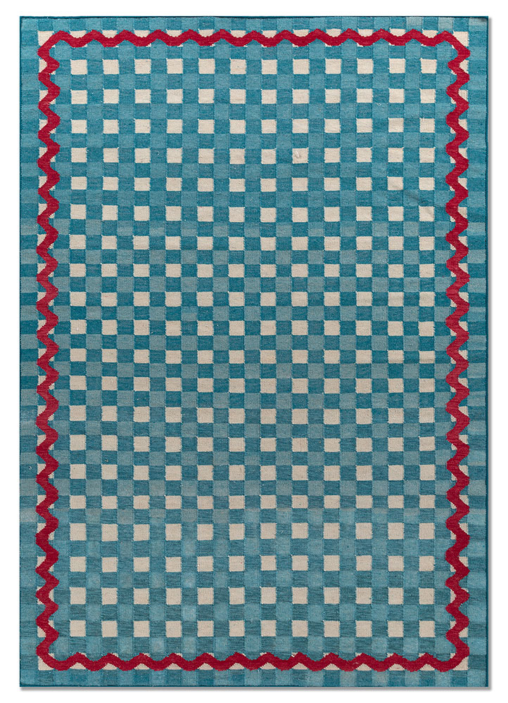 alhambra blue wool flat weaves Rug - HeadShot