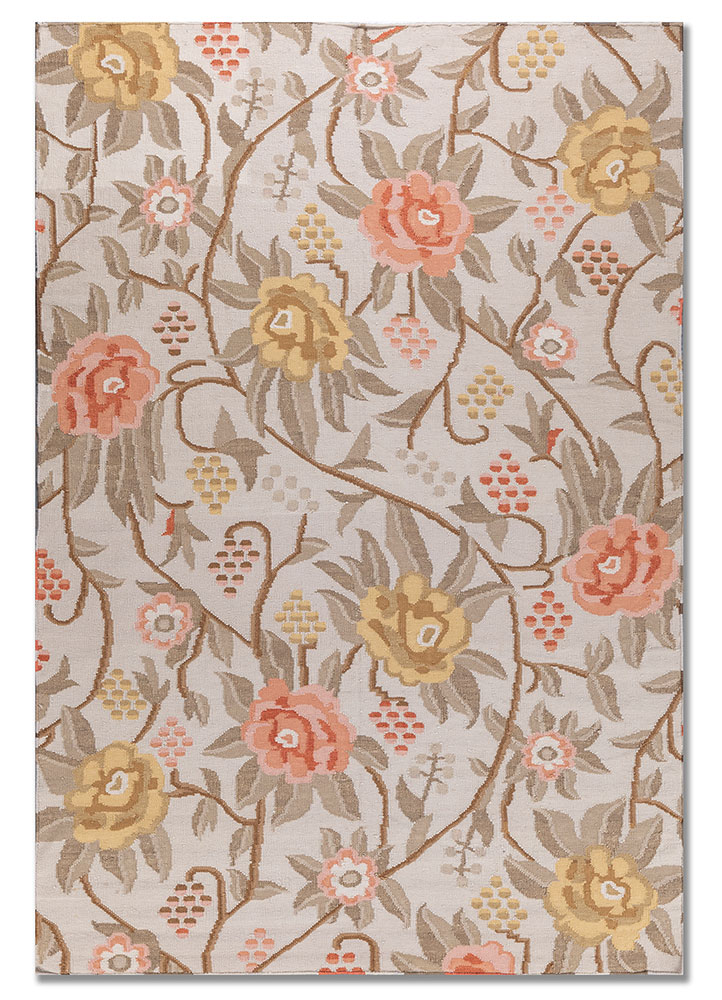 aprezo beige and brown wool flat weaves Rug - HeadShot