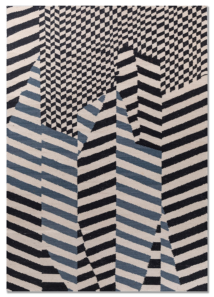 checkers grey and black wool flat weaves Rug - HeadShot