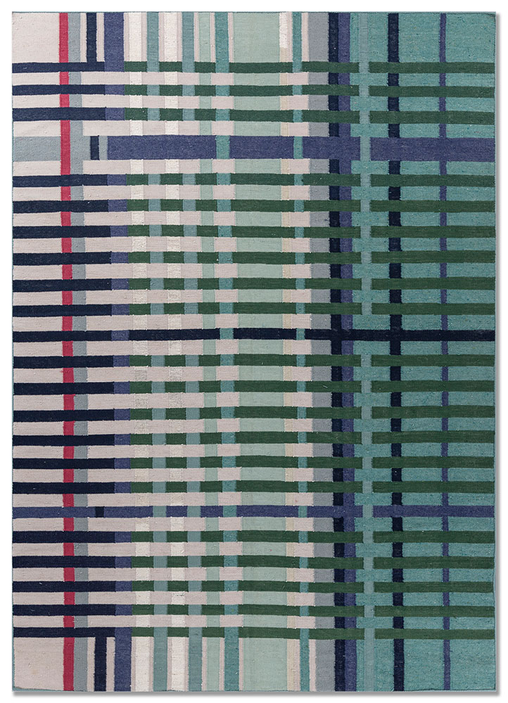 checkers green wool flat weaves Rug - HeadShot