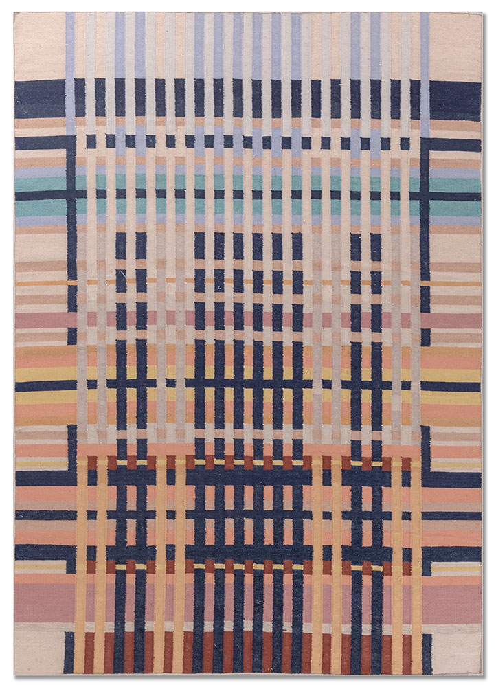 checkers blue wool flat weaves Rug - HeadShot