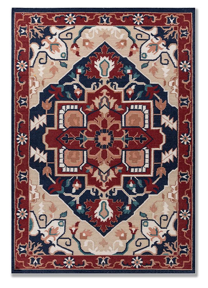 bedouin blue wool flat weaves Rug - HeadShot