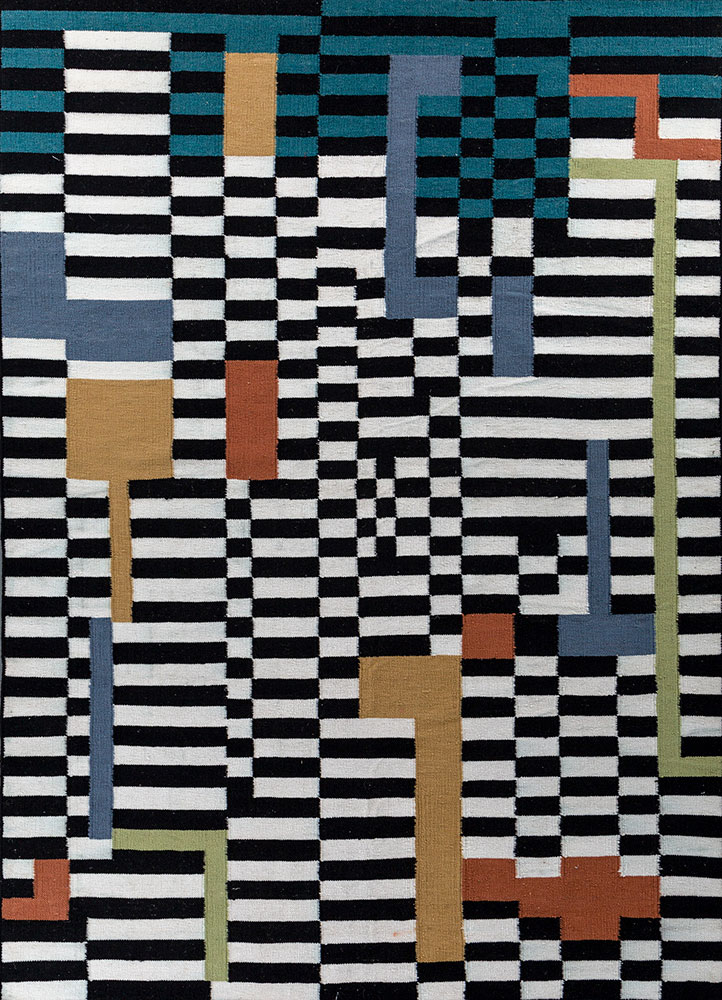 checkers grey and black wool flat weaves Rug - HeadShot