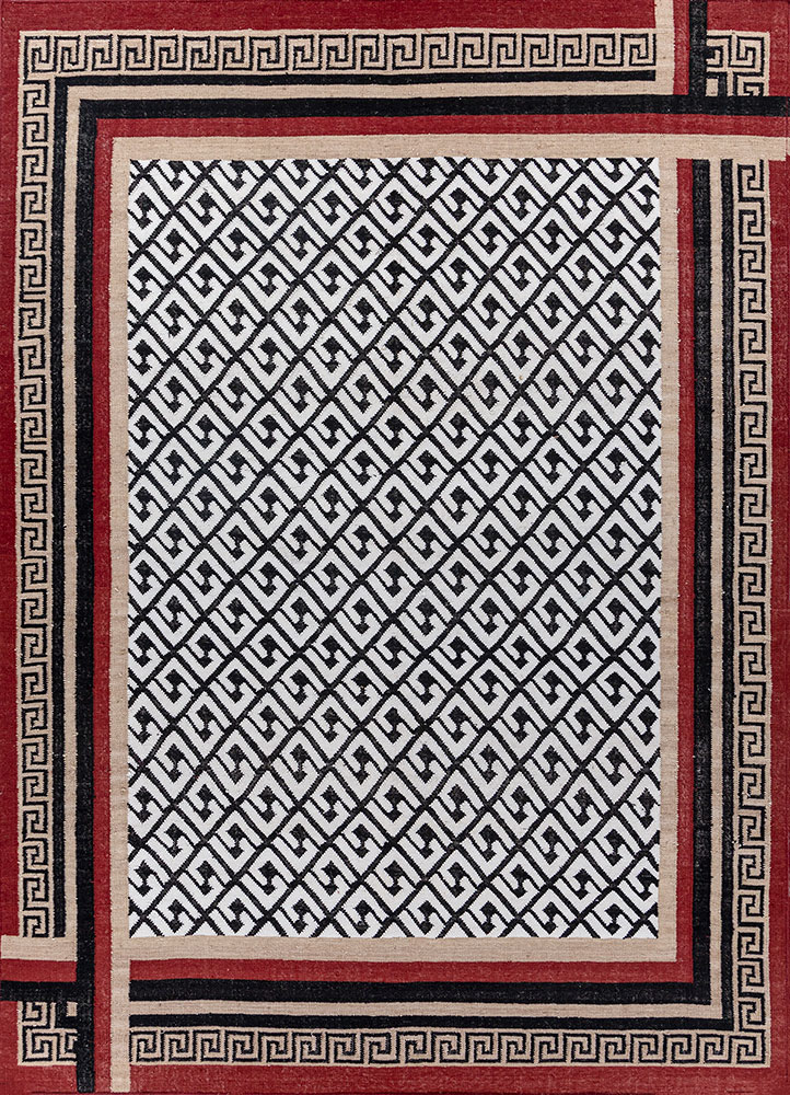 alhambra grey and black wool flat weaves Rug - HeadShot