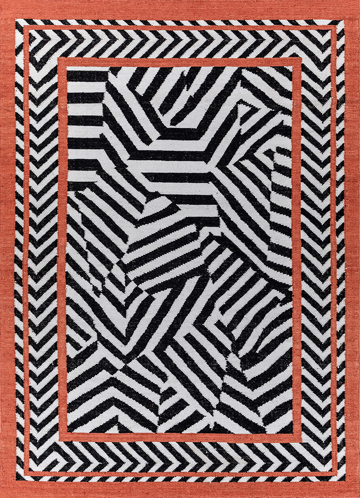 alhambra grey and black wool flat weaves Rug - HeadShot