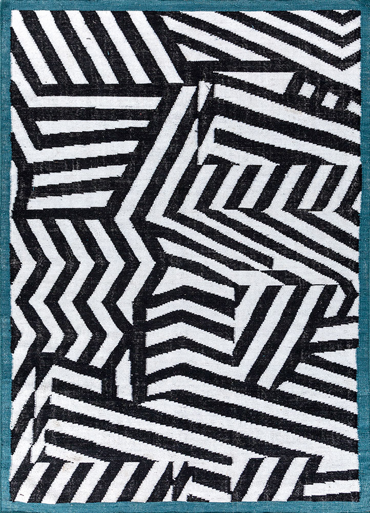 alhambra grey and black wool flat weaves Rug - HeadShot