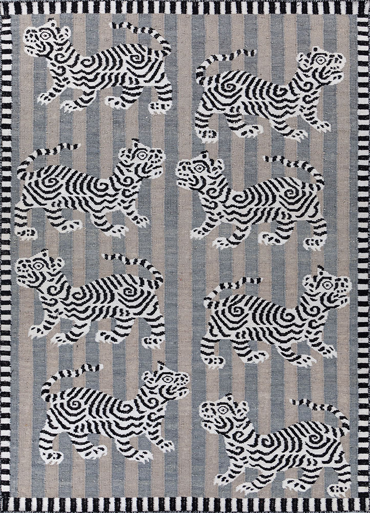 alhambra blue wool flat weaves Rug - HeadShot