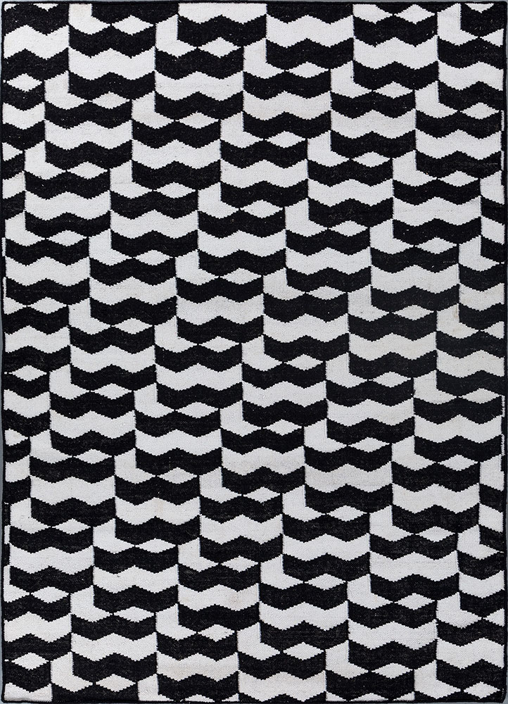 alhambra grey and black wool flat weaves Rug - HeadShot
