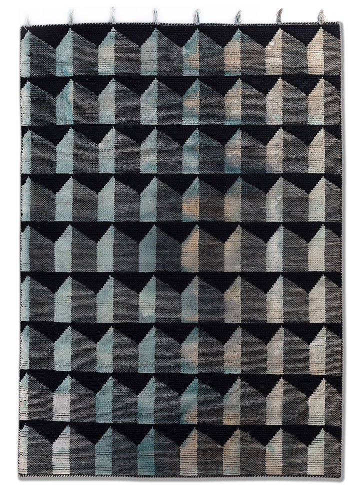 indusbar grey and black wool and viscose flat weaves Rug - HeadShot