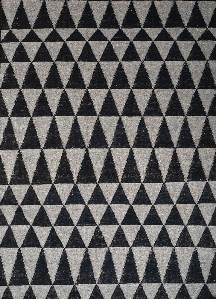 indusbar grey and black wool and viscose flat weaves Rug - HeadShot