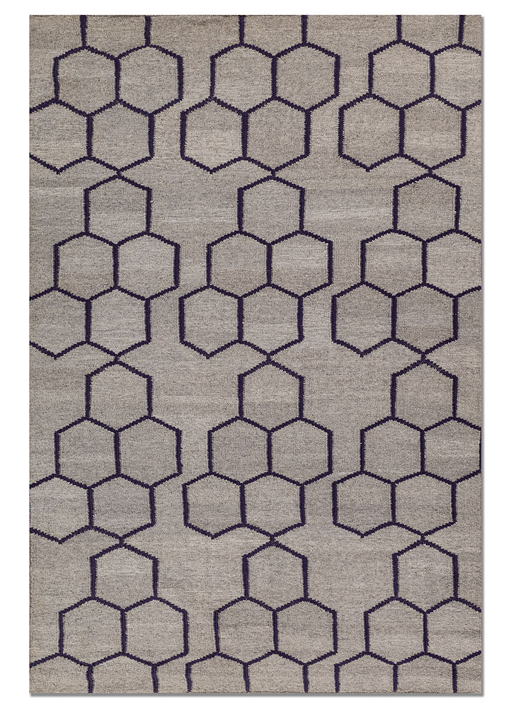 indusbar grey and black wool and viscose flat weaves Rug - HeadShot