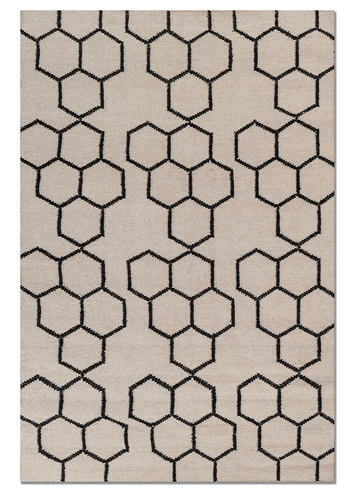 indusbar ivory wool and viscose flat weaves Rug - HeadShot
