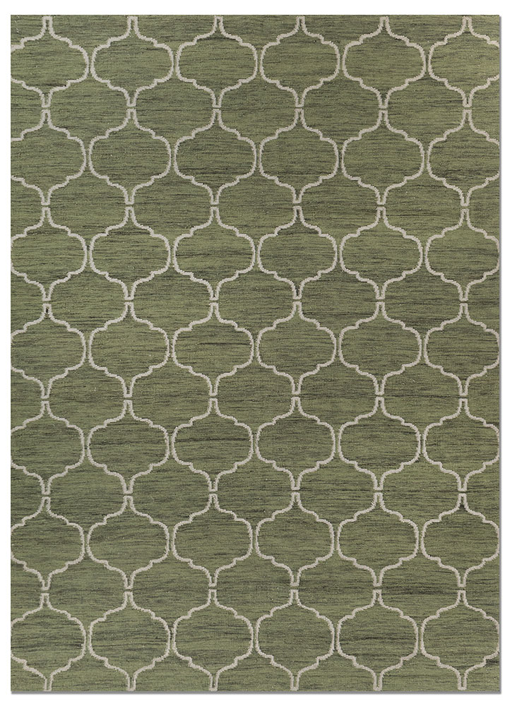 indusbar green wool and viscose flat weaves Rug - HeadShot
