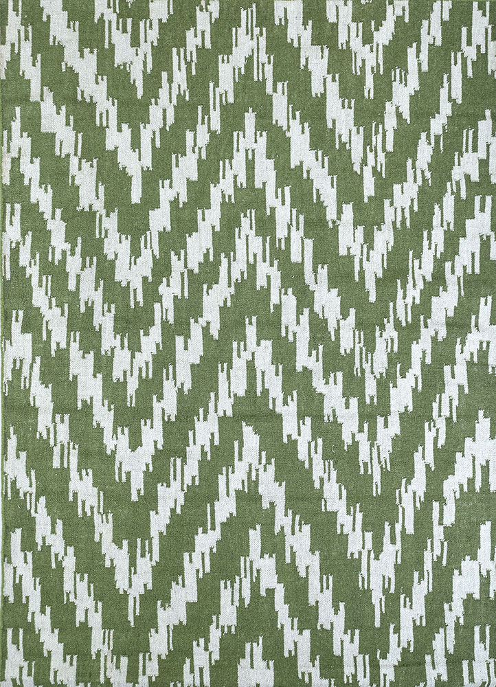 indusbar green wool and viscose flat weaves Rug - HeadShot