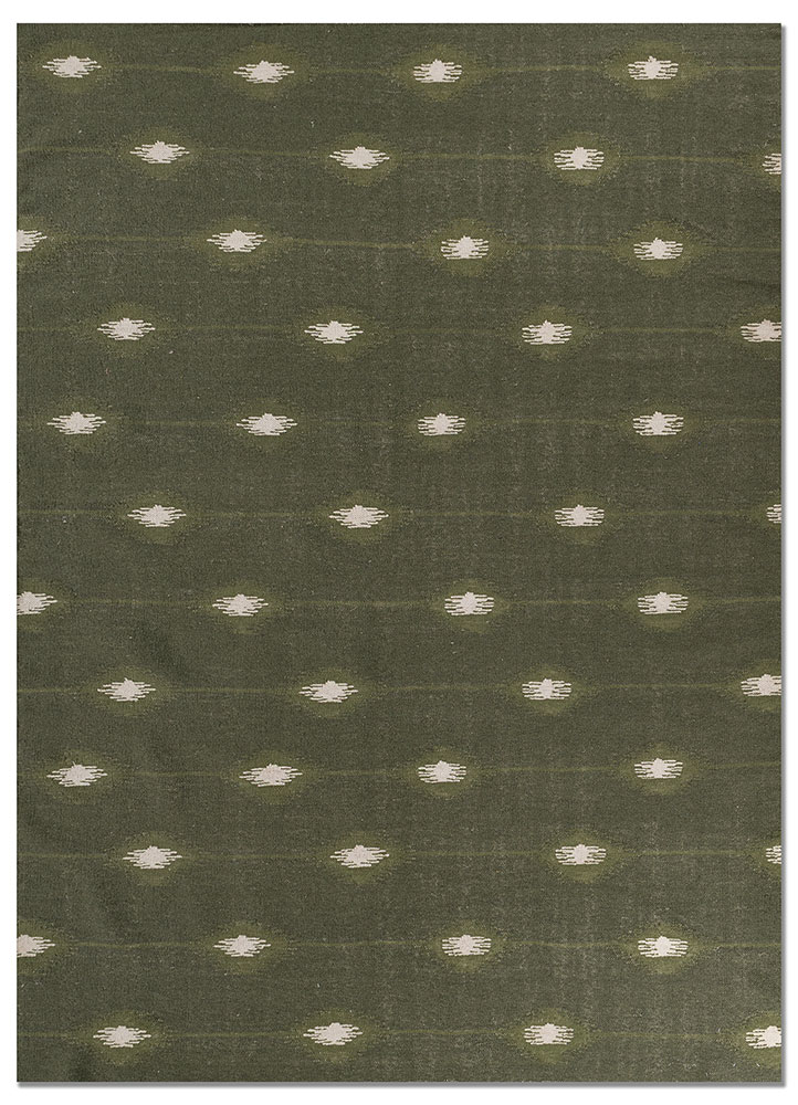 indusbar green wool and viscose flat weaves Rug - HeadShot