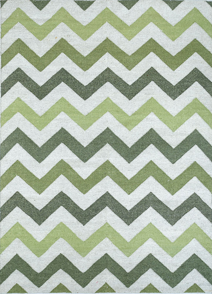 indusbar green wool and viscose flat weaves Rug - HeadShot