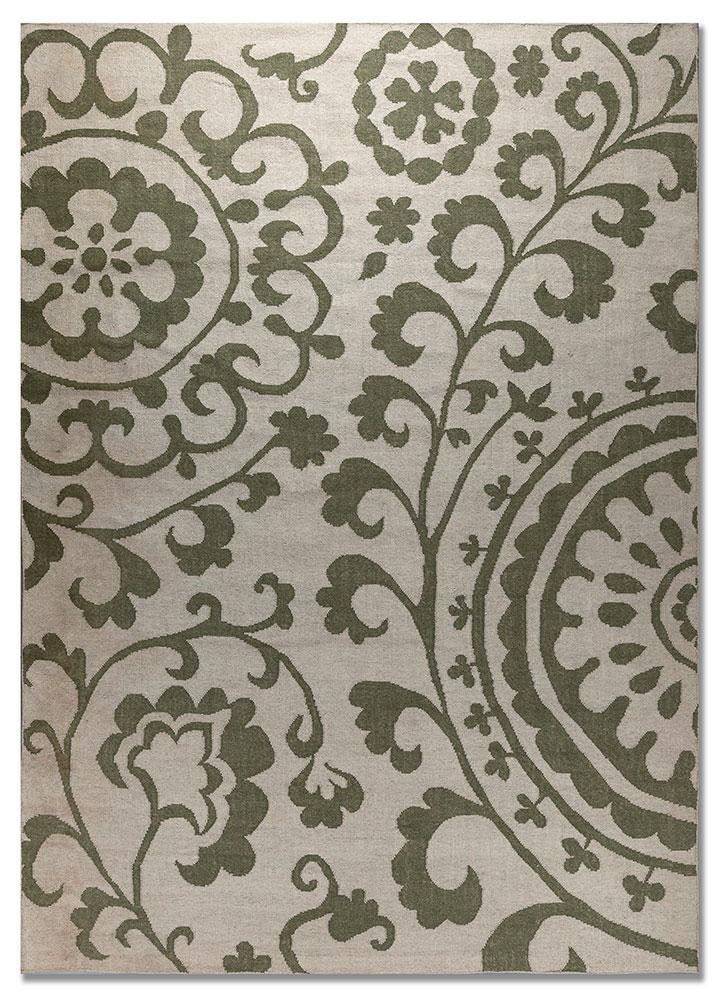 indusbar green wool and viscose flat weaves Rug - HeadShot